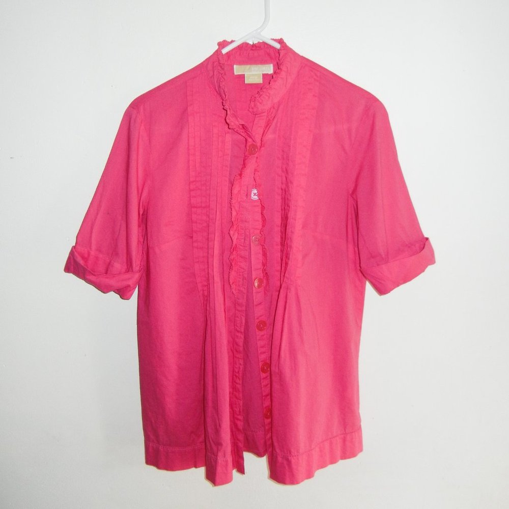 Michael Kors | Pink | Short Sleeve | Ruffle Blouse
